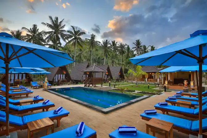 Pool and bungalow view at Mahaloka Valley